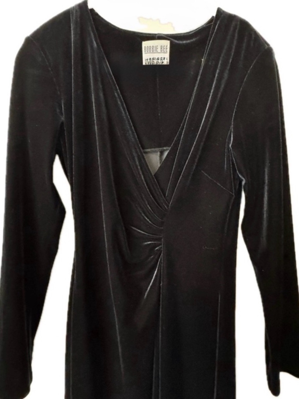 Vintage Robbie Bee Black Velvet Maxi Dress Women SZ 8 Ruched Long Sleeve Formal